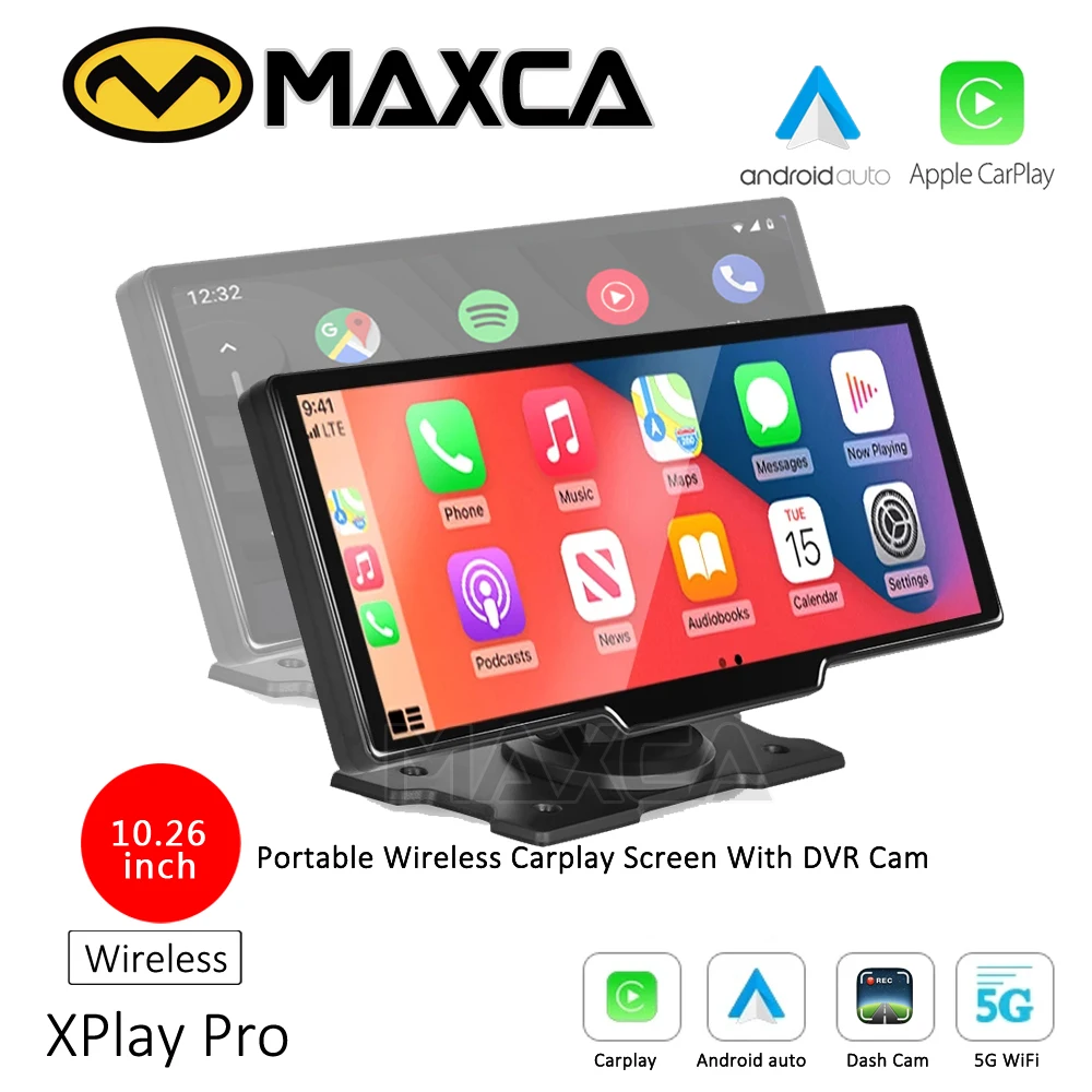 

MAXCA Xplay Pro беспроводной Android автоматический портативный монитор 10,26 дюймовый сенсорный экран с беспроводной Apple Carplay