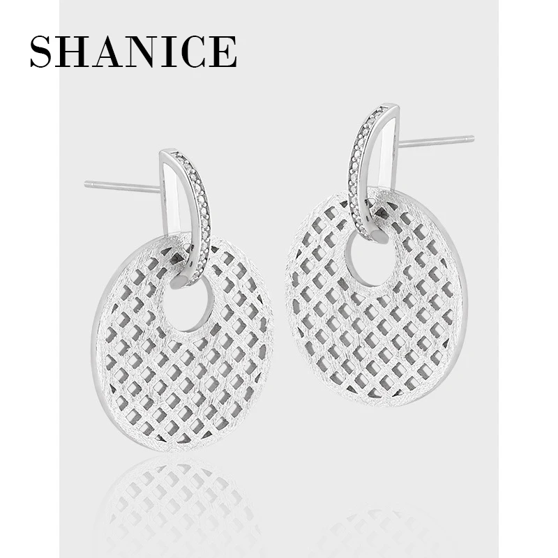 

SHANICE 100% 925 Sterling Silver Unique temperament of niche ins, geometric circular hollow grid design Earrings Jewelry Gift