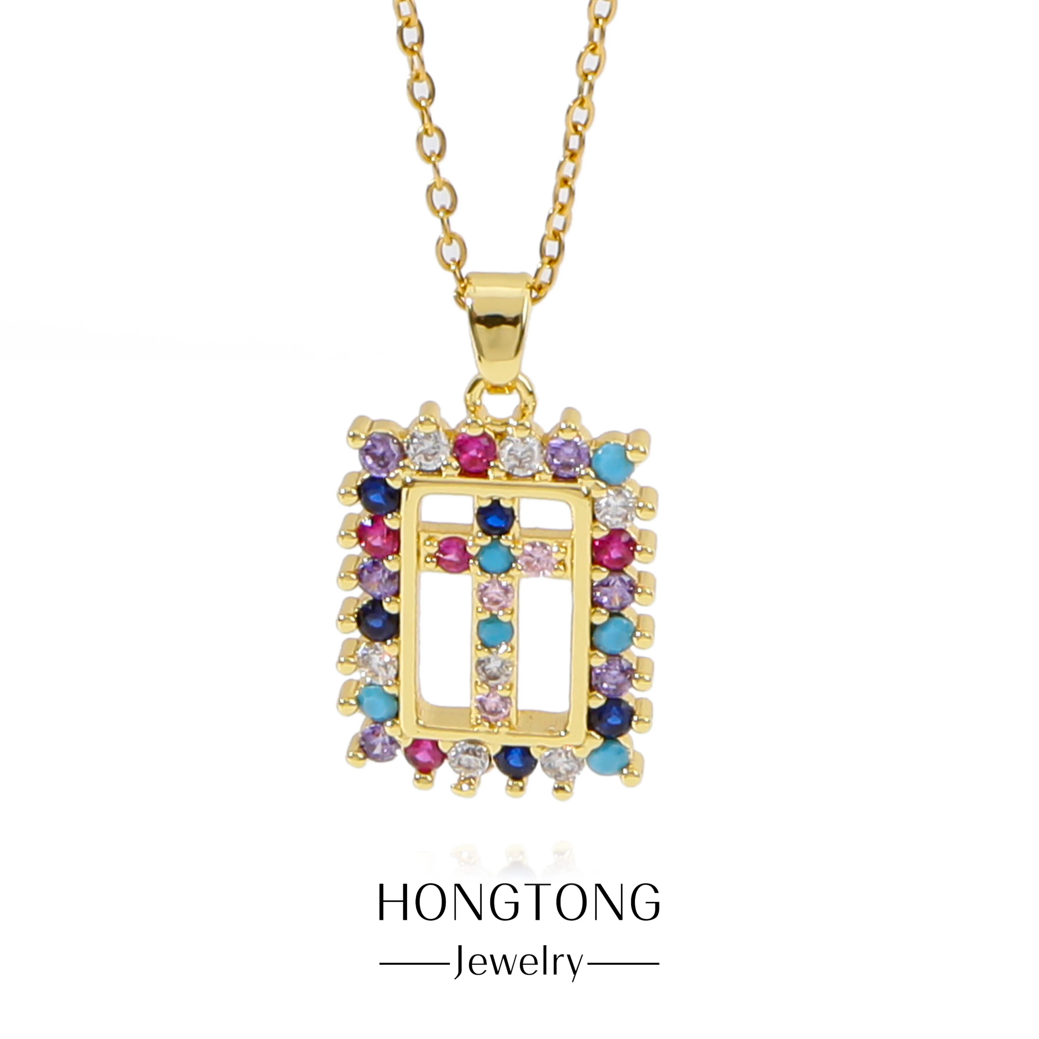 

HONGTONG Niche Design Sense Religious Hollowed Out Cross Pendant Women's Colorful Zircon Random Inlaid Stainless Steel Necklace