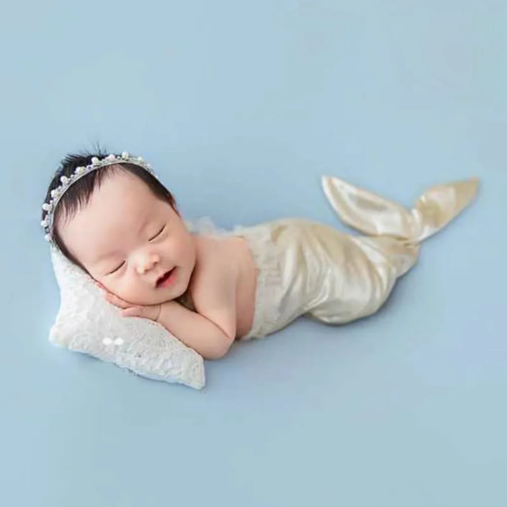 Newborn Photography Clothing Headband+Mermaid Tail 2Pcs/Set Studio Infant Shoot Clothes Baby Girl Photo Props Accessories