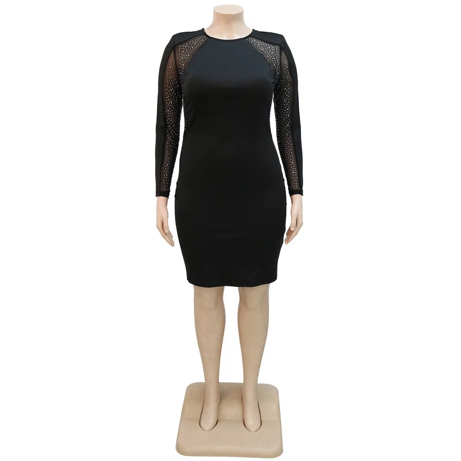 4XL 5XL Plus Size Dresses for Women Full Sleeve Round Neck Sheath Knee Length Large Evening Night Party Vestidos Mujer Dress Big