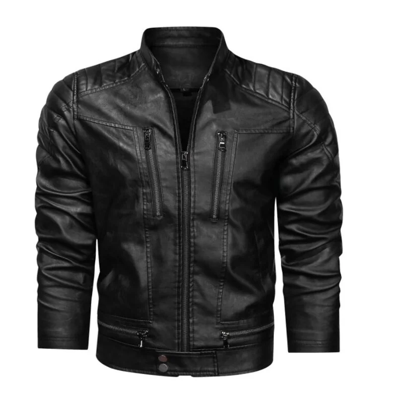Large new men's PU jacket motorcycle coats racing suit  velvet stand collar youth thin clothes European and American