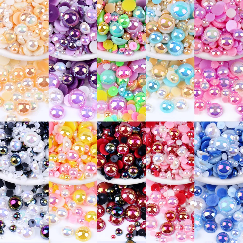 

Mix Color AB Half Round Flatback Pearl Beads Nail Art Rhinestones For DIY Garment Cup Shoes Decoration A0129
