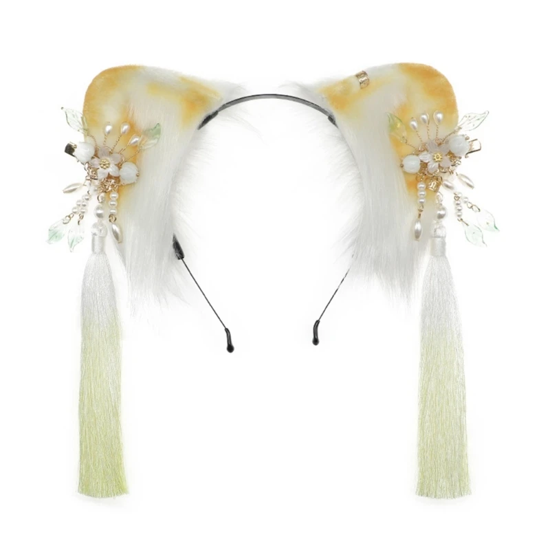 

Cartoon Ear Hair Hoop with Beaded Decors Hair Holder Festival Party Headwear