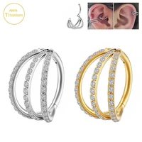 g23 titanium earrings three rows zircon hoop hight segment clicker septum piercing nose rings ear cartilage tragus helix jewelry