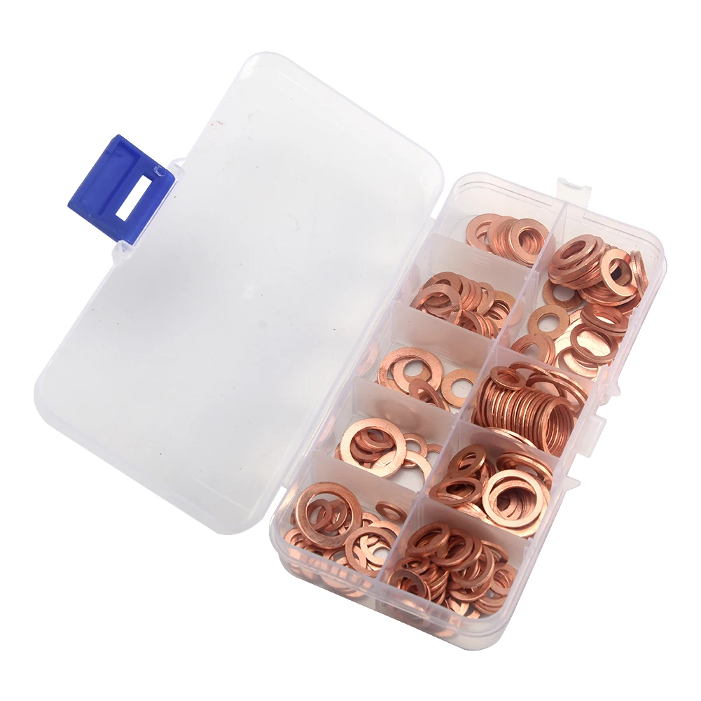 

High Quality copper washer gasket nut and bolt set flat ring seal assortment kit with box -M14