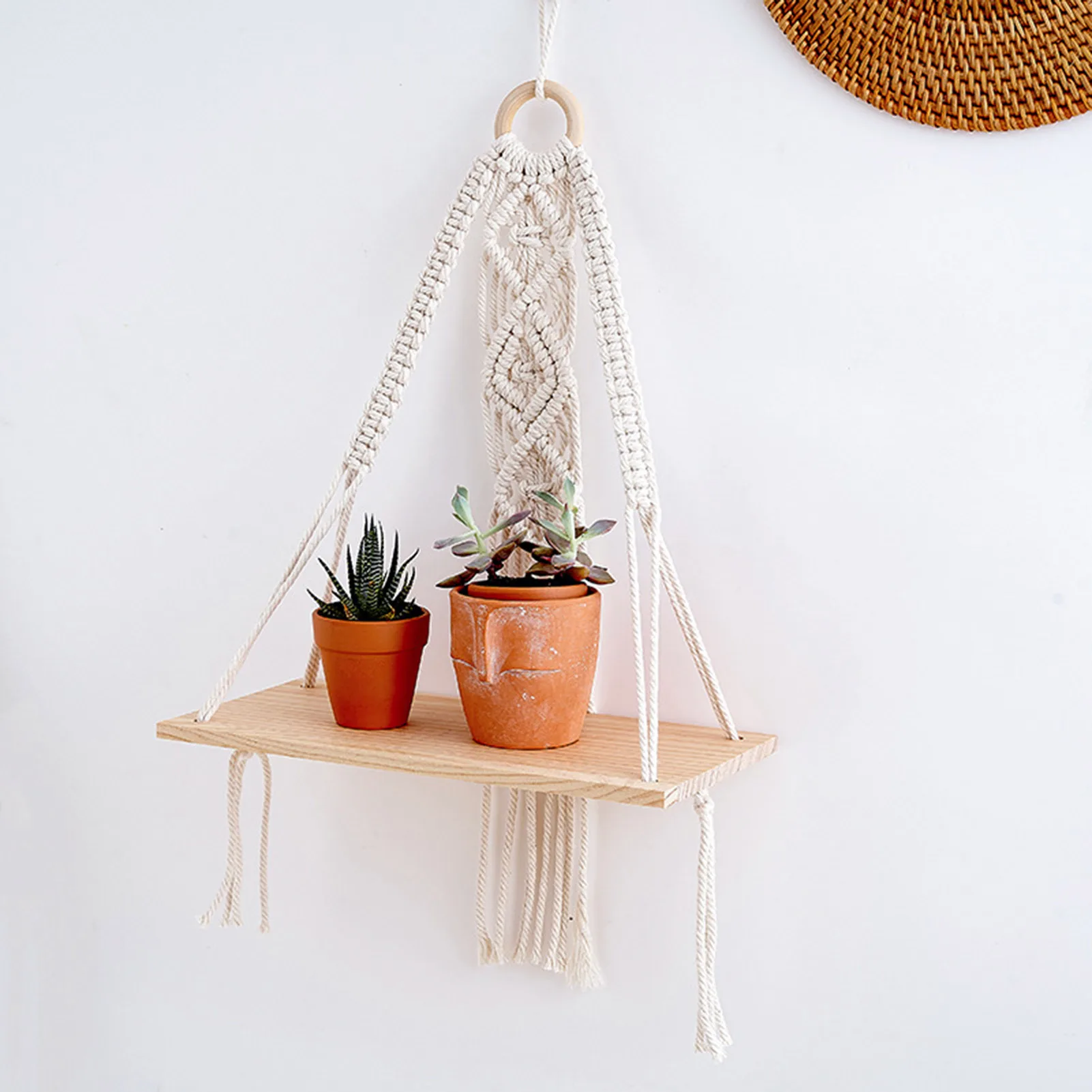 32x60CM Macrame Wall Hangings Shelf Handmade Boho Woven Rope Macrame Wall Art Bohemian Wall Decor Hanging Pendant Decorations