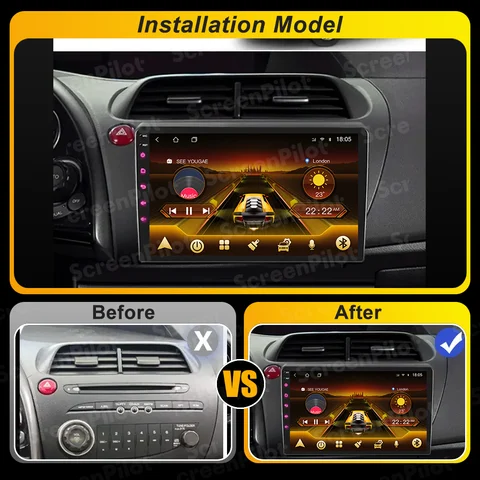 Android 14 для Honda Civic Hatchback 2006-2011 Автомобильный радиоприемник Мультимедийный видеоплеер Carplay Интеллектуальная система 8 Wi-Fi 4G Core RDS