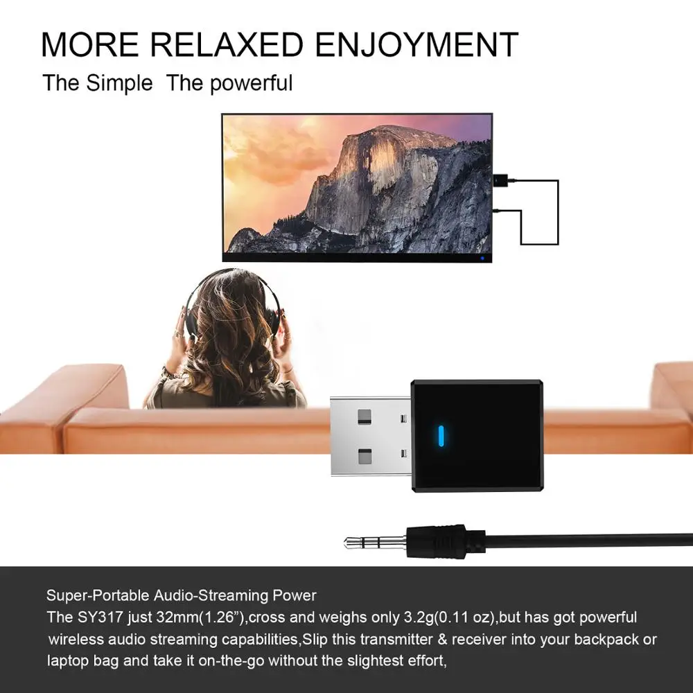 2 in1 Bluetooth5.0 Audio Receiver Transmitter Wireless Adapter Mini 3.5mm AUX Stereo Bluetooth Transmission For TV PC Car |