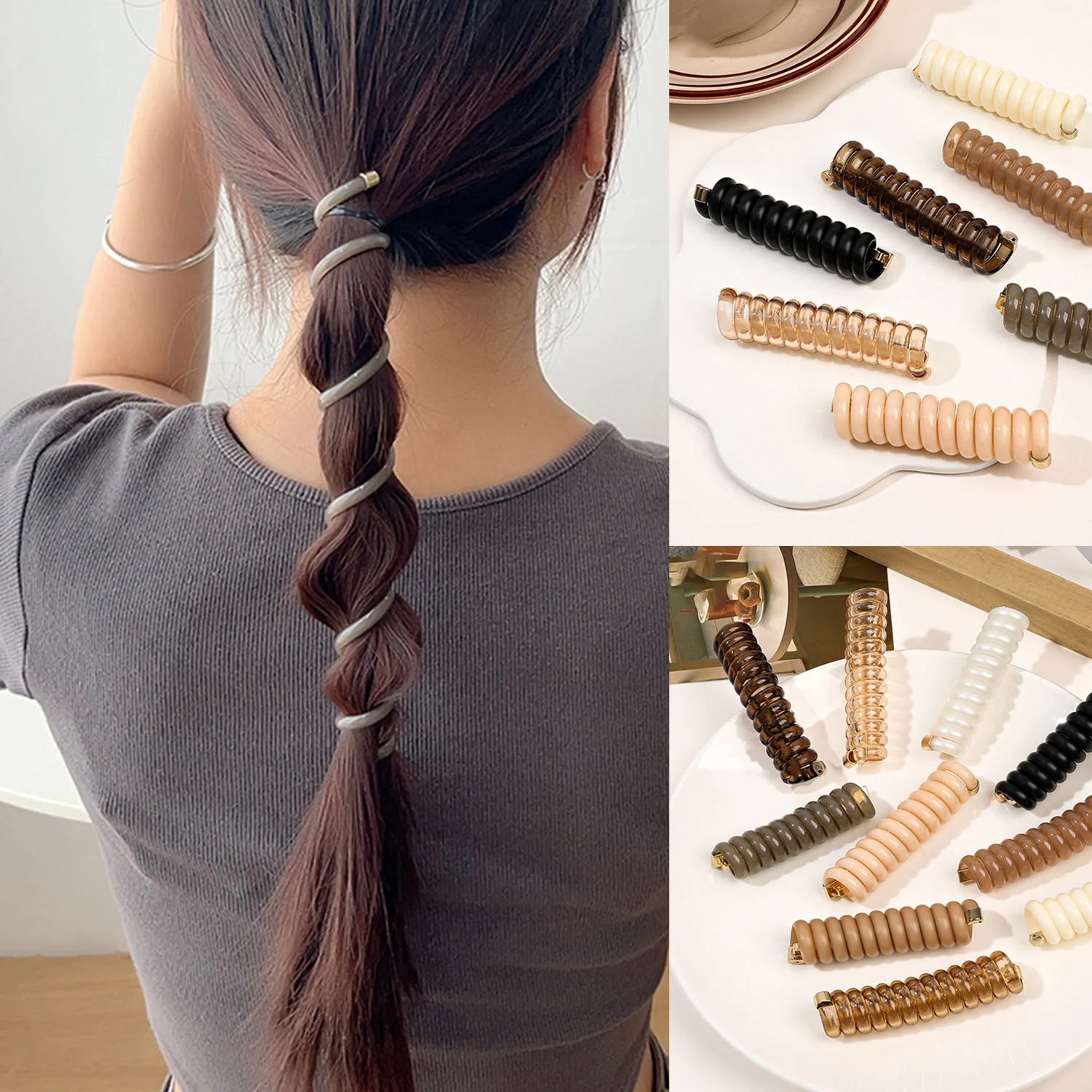 

Solid Color Telephone Line Hair Rope Ponytail Rubber Band Headband Girl Ponytail Decoration Simple Graceful Fashionable Headwear