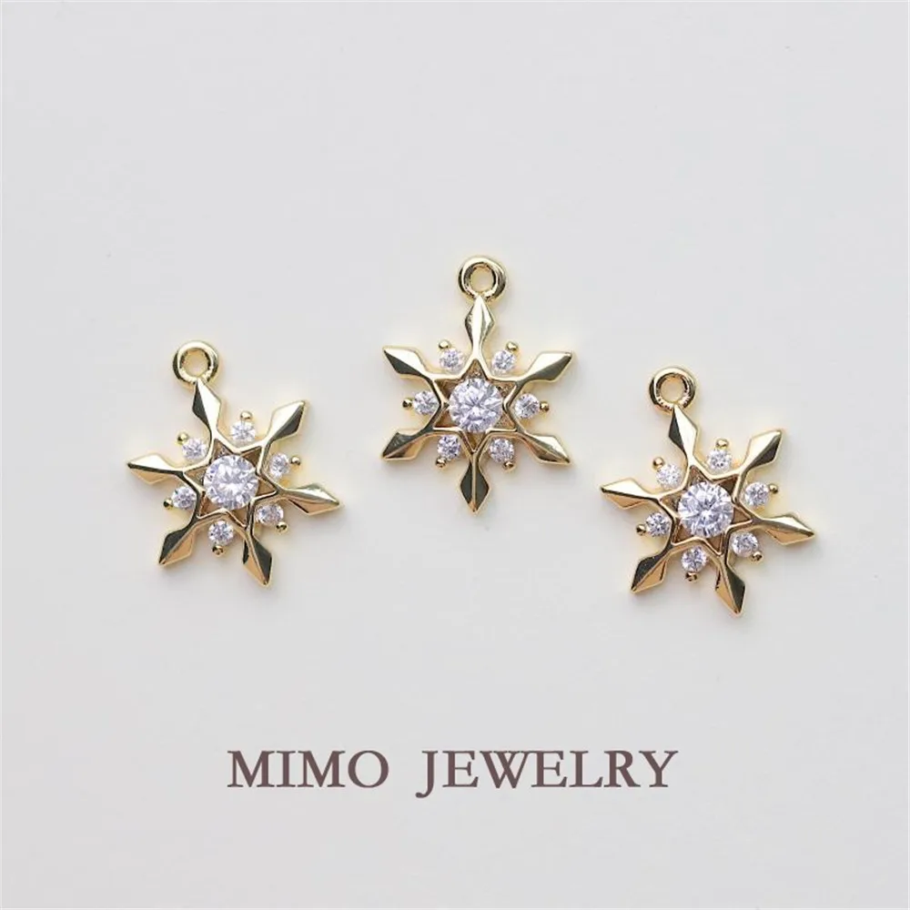 

Micro Inlaid Zircon Diamond Snowflake Charm Pendants 14K Real Gold Plated Brass Jewelry Making Supplies Diy Accessories