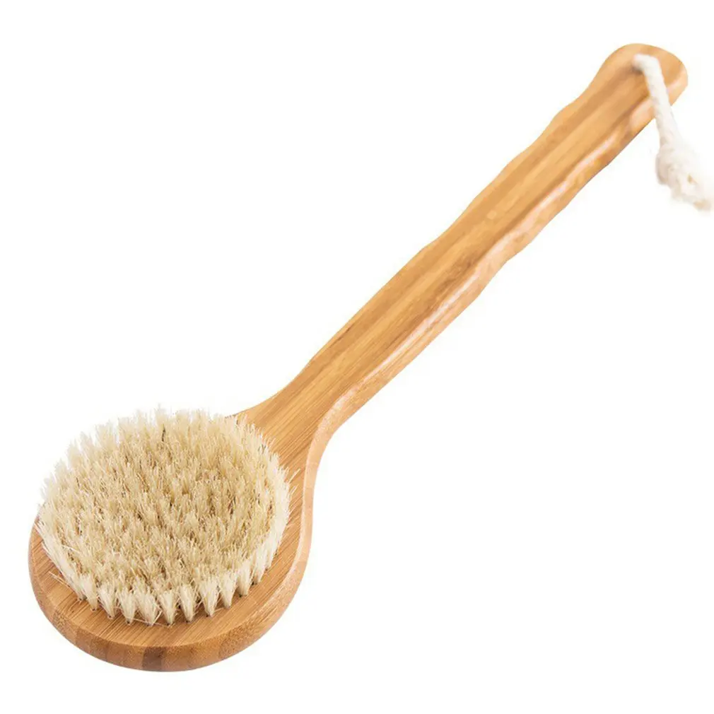 

33CM Natural Wooden Long Handle Bathing Bristle Brush Body Scrubber Massager Shower Skin Spa For Shower Cleaning Bath Tool
