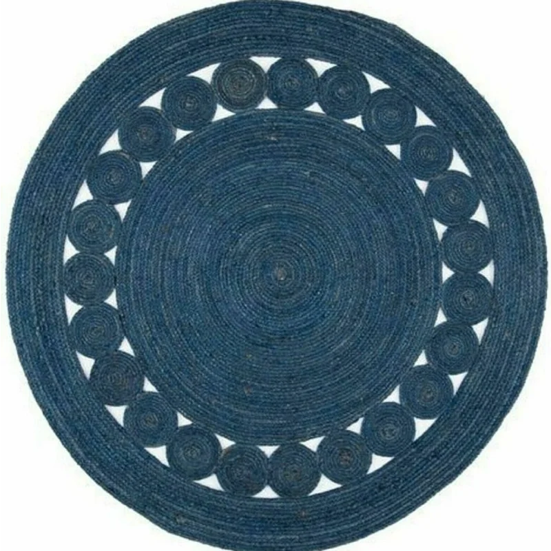 

Rugs Dark Blue Natural Round Rug 3x3 Feet 100% Handmade Hemp Carpet Rustic Area Rug for Living Room