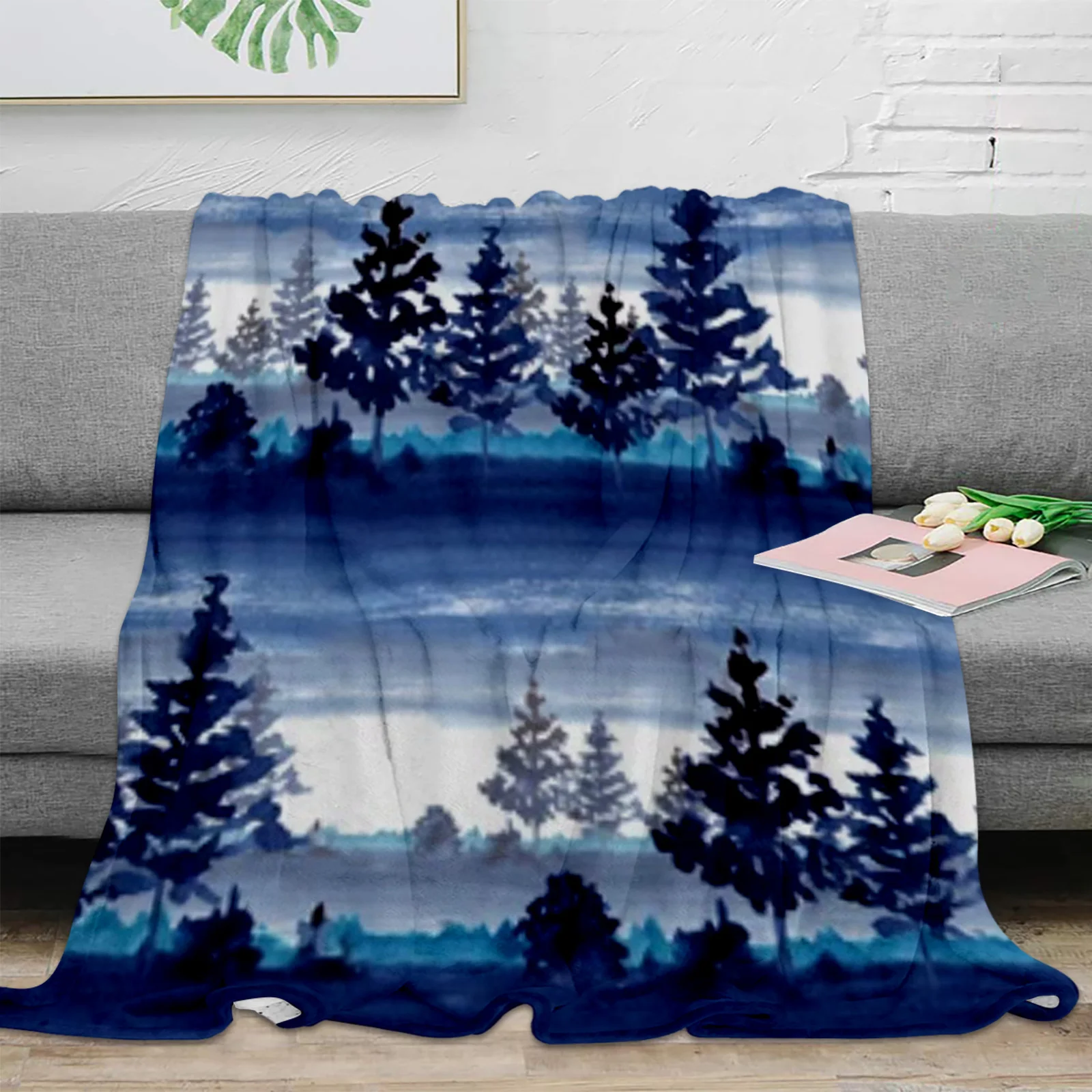 

Watercolor Landscape Forest Throw Blanket For Sofa Bed Bedroom Bedspread Soft Microfiber Flannel Throw Blanket For Kids Gifts