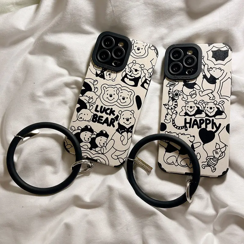 Disney Cartoon Winnie the Pooh With Lanyard Phone Cases For iPhone 13 12 11 Pro Max X XR XS MAX 8 7 Plus SE2020 Back Cover