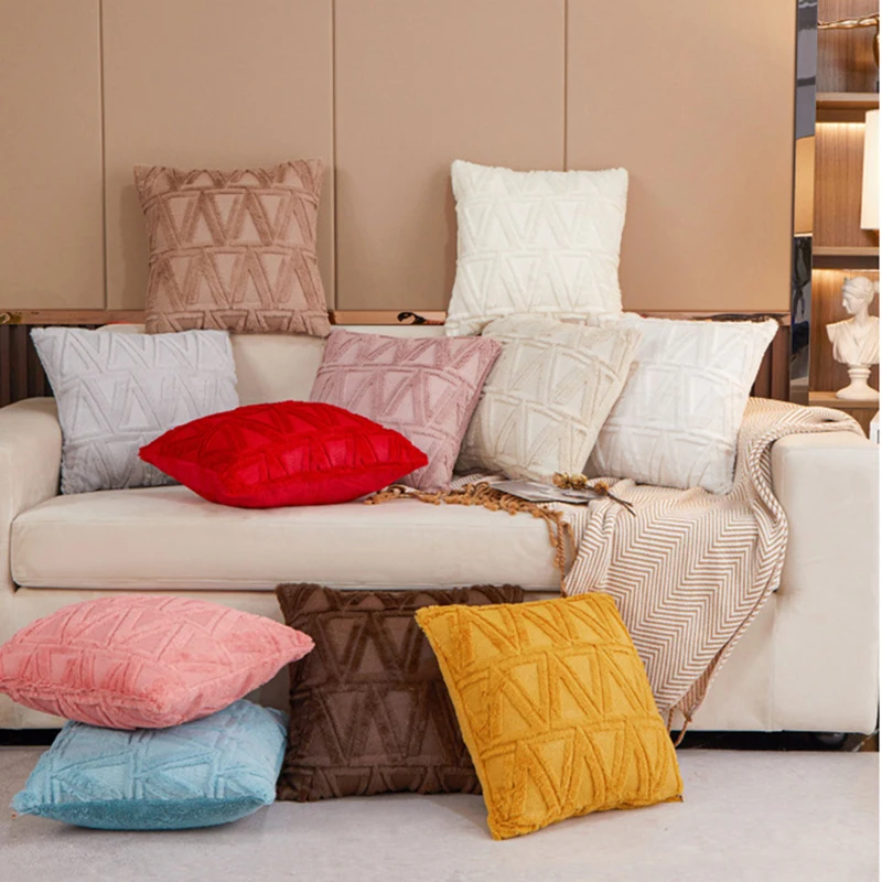 

Soft Plush Decorative Cushion Covers Faux Wool Embroidered Throw Pillow Case Living Room Decoration Hug Cushion Cover Home Decor