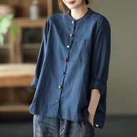 spring long sleeve cotton linen womens blouse colorful buttons up casual loose summer top vinatge street femme shirts