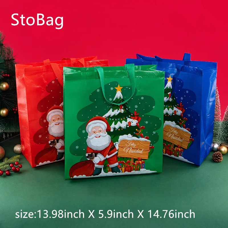 StoBag 8pcs  Christmas Non-woven Fabric Bag Gift Book Candy Doll Clothes Packing Wedding Home New Year Party Decoration Supplies