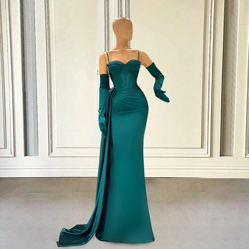 

Элегантные женские длинные платья для выпускного вечера с перчатками, зеленые вечерние платья с юбкой-годе для выпускного