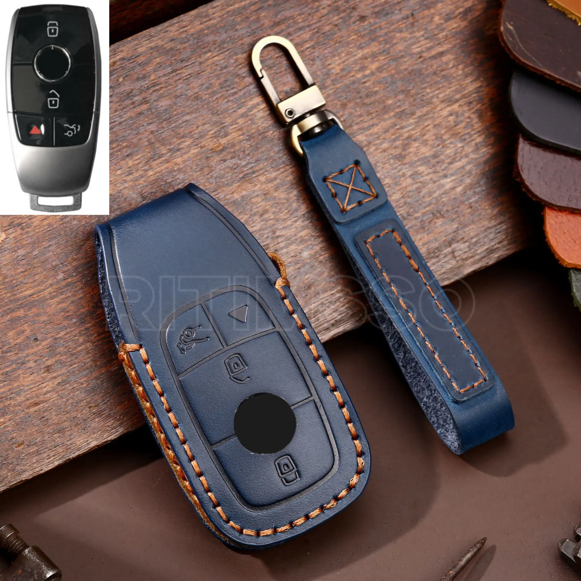 

3 4 Buttons Handmade Leather Car Key Case for Mercedes Benz E Class W213 E200 E300 Remote Fob Cover Keychain Accessories