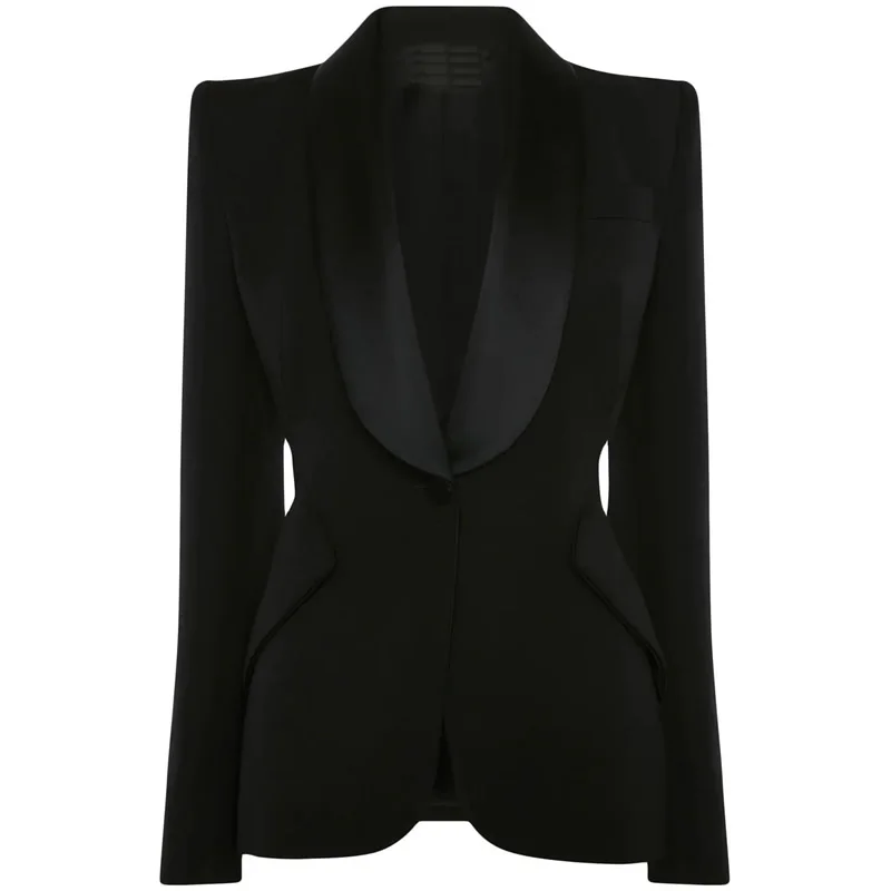 Модный жакет с отложным воротником и длинным рукавом Новый женский черный