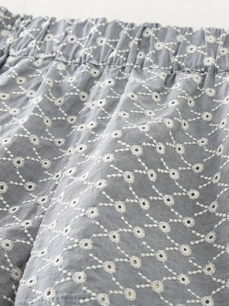 Jenny&Dave French Ethnic Style Geometric Hollow Fashion Ladies Shorts Summer Bermuda Embroidery Cotton Shorts Women