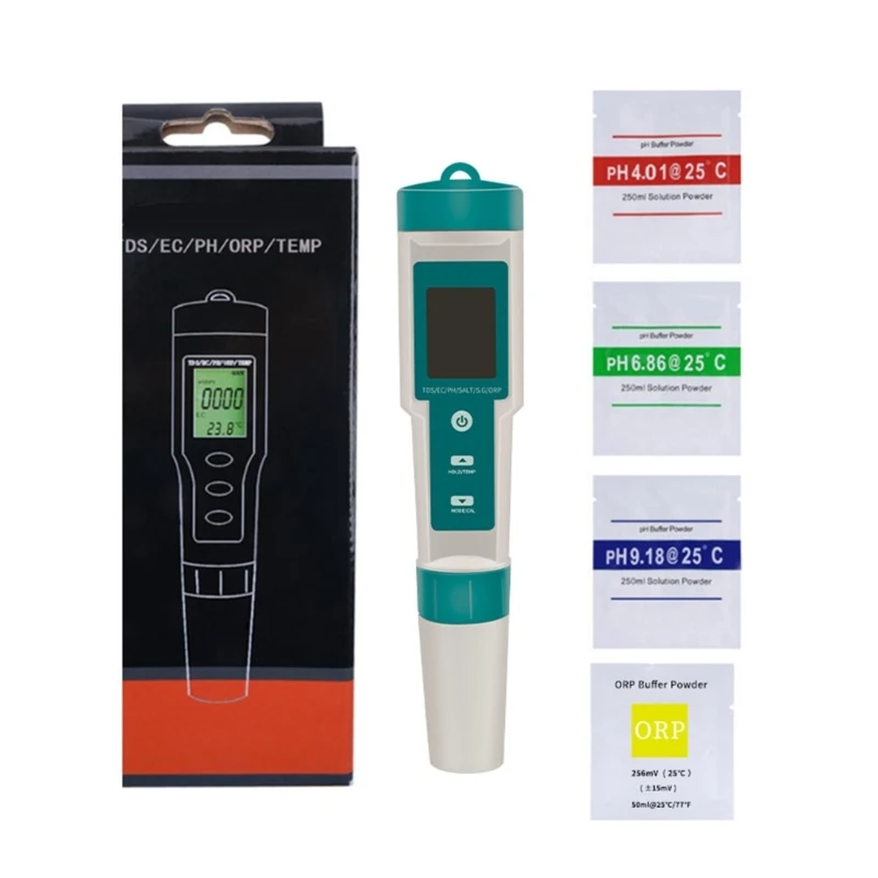 

7-in-1 Testing Meter PH-TDS-TEMP-EC-Salinity-S.G-ORP Detector for Aquariums Digital Water Quality Monitor with Backlight