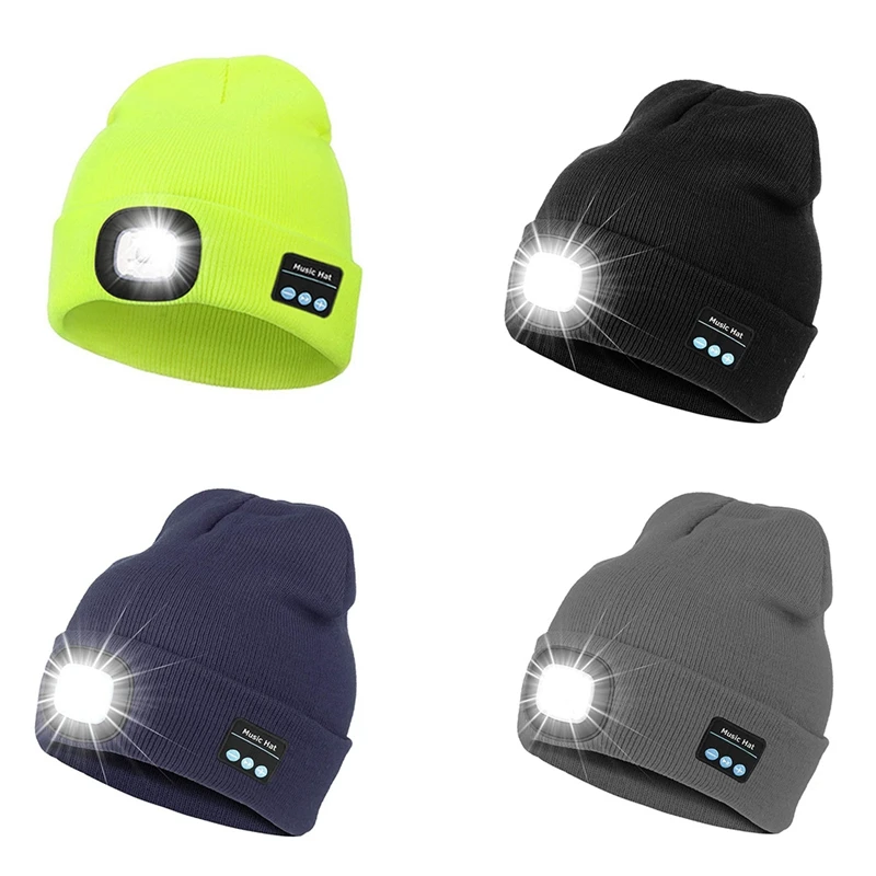 

Bluetooth Hat With Lamp, Upgraded Musical Knitted Cap With Headphone And Built-In Stereo Speakers