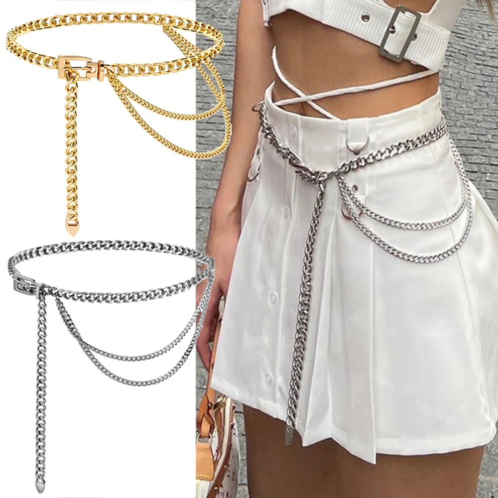 Women Waist Chain Belt for Dress Skirt Belts with Body Waistbands Gold Silver Fashion Dress Jeans Ladies Chain Cloth Accessories