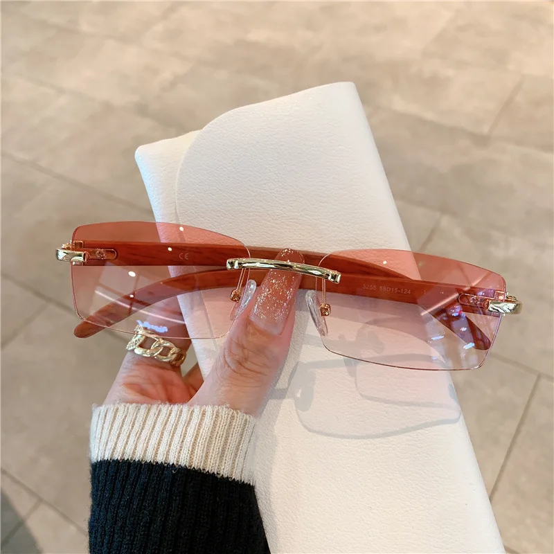 

Eyeglasses Uv Blocking Frameless Rectangular Gradient Gafas Sol Mujer Eyewear Rimless Fashion Blue Pink Gold Metal Sunglasses