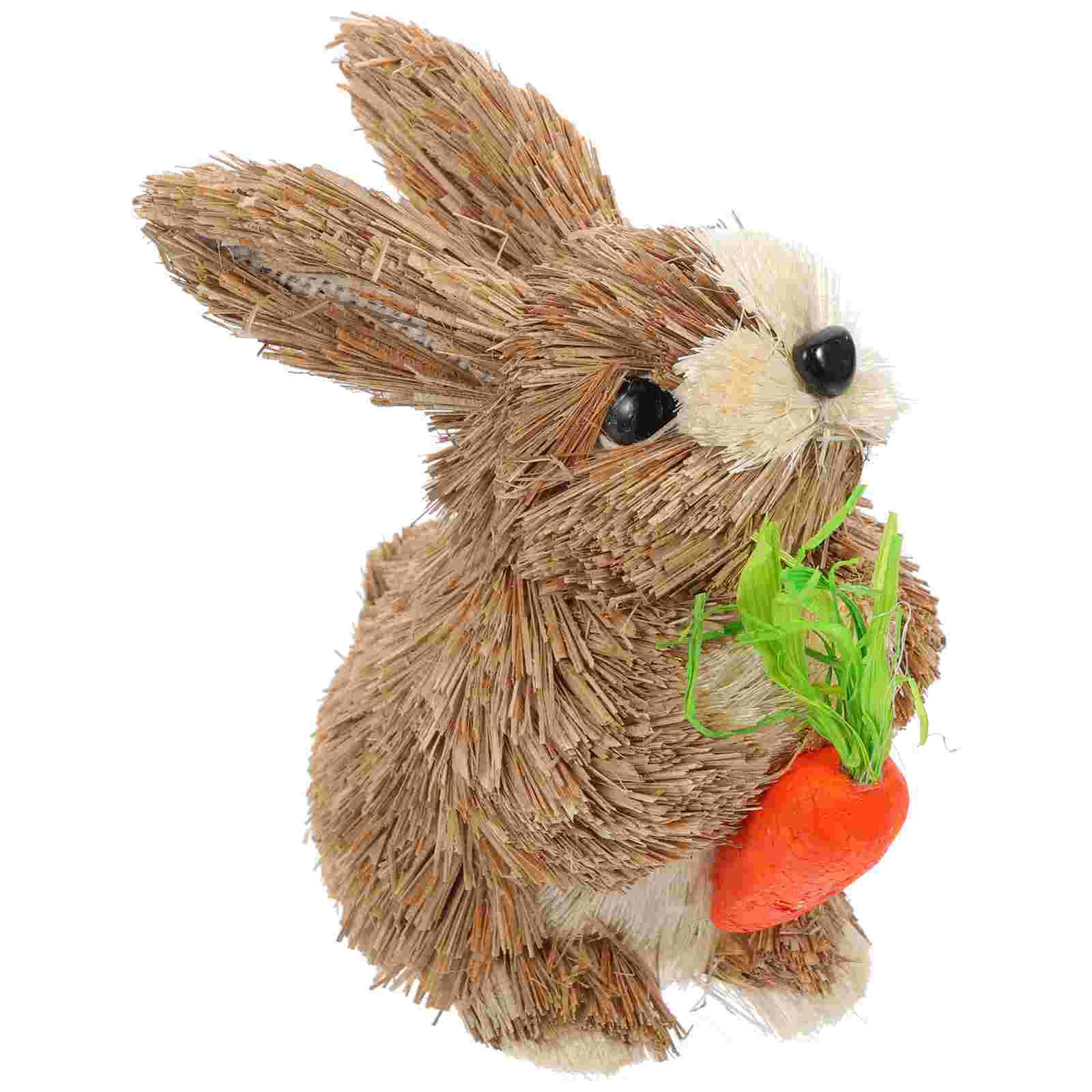 

Bunny Easter Rabbit Statue Figurine Straw Garden Decor Woven Figurines Desktop Decoration Spring Sculpture Ornament Ornaments