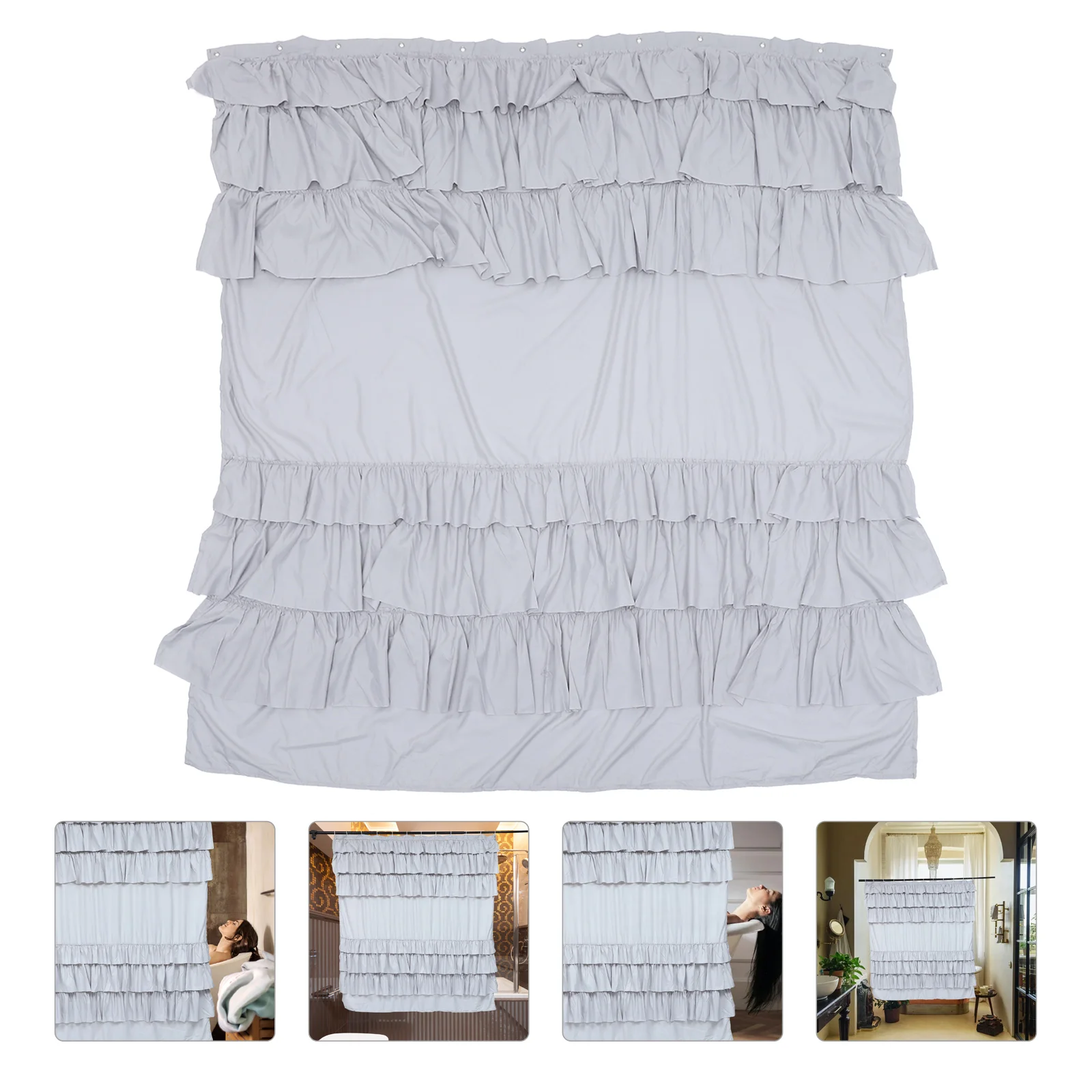 

1 Set of Waterproof Bath Curtain Kit Thickened Shower Curtain Kit with Hooks