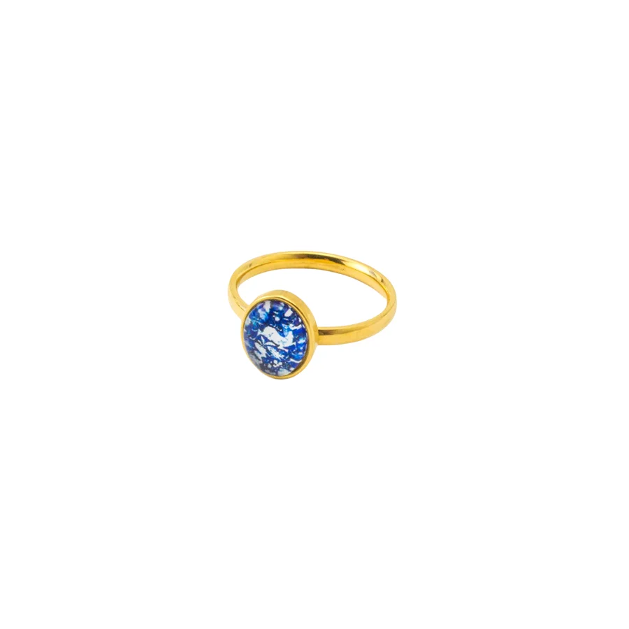

High Quality Chinese Blue and White Porcelain Watercolor Painting Ring Glass Wedding Band Stainless Steel Jewelry For Women
