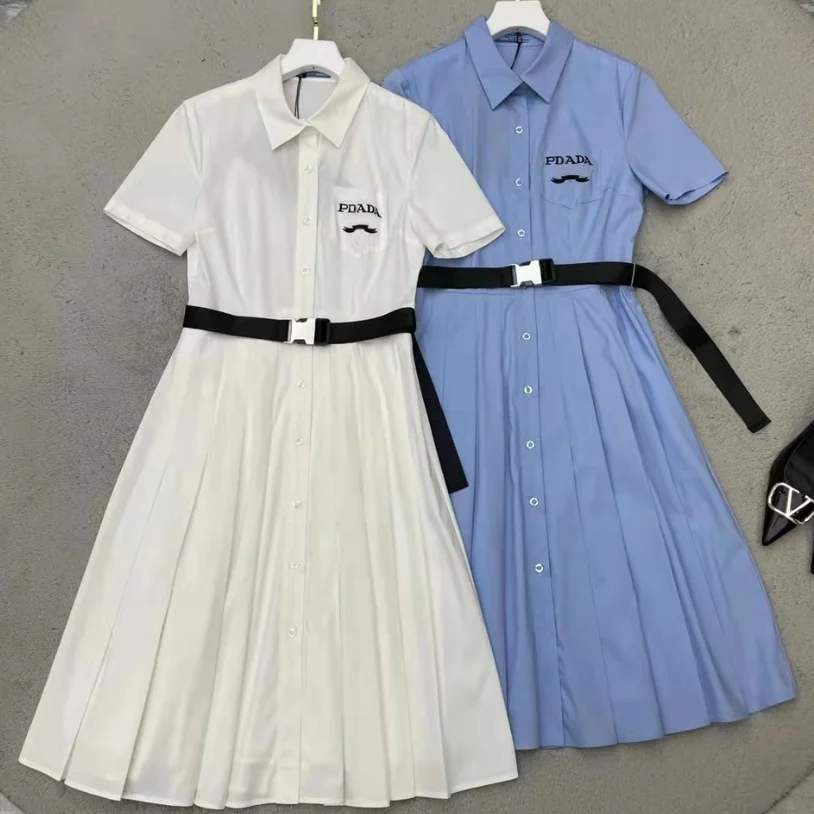 

Women High Waist Long Bouffancy Dress Summer 2022 Lapel Zipper Pleated Skirt Office Lady Clothes Female Dresses Free Shipping