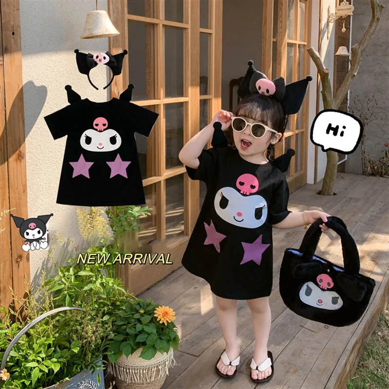 

Платье для девочек с принтом героев мультфильмов Sanrio Perimeter Kawaii koomi детское летнее свободное Хлопковое платье с короткими рукавами подарок д...