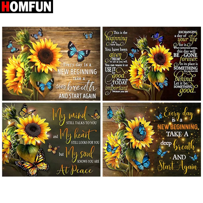 

HOMFUN "Scenery Sunflower Text" Diamond Painting 5D Full Square/Round Drill Home Decor DIY Diamond Embroidery Cross Stitch