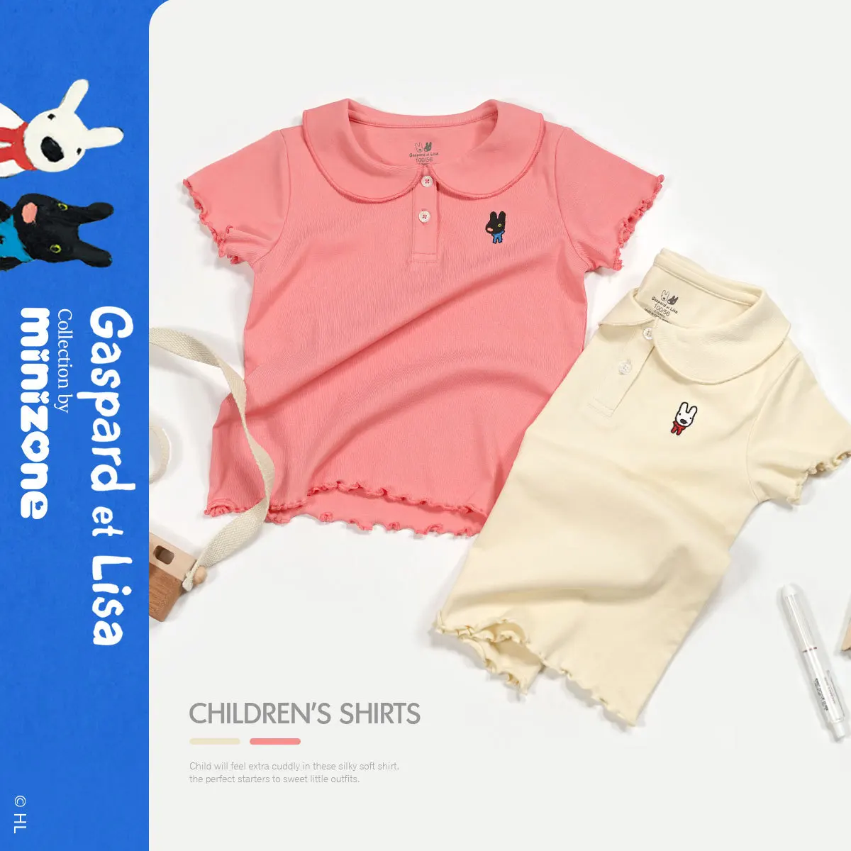 

Gaspard et Lisa 2022 New Summer Short Sleeve T-Shirts girls' lapel clothes
