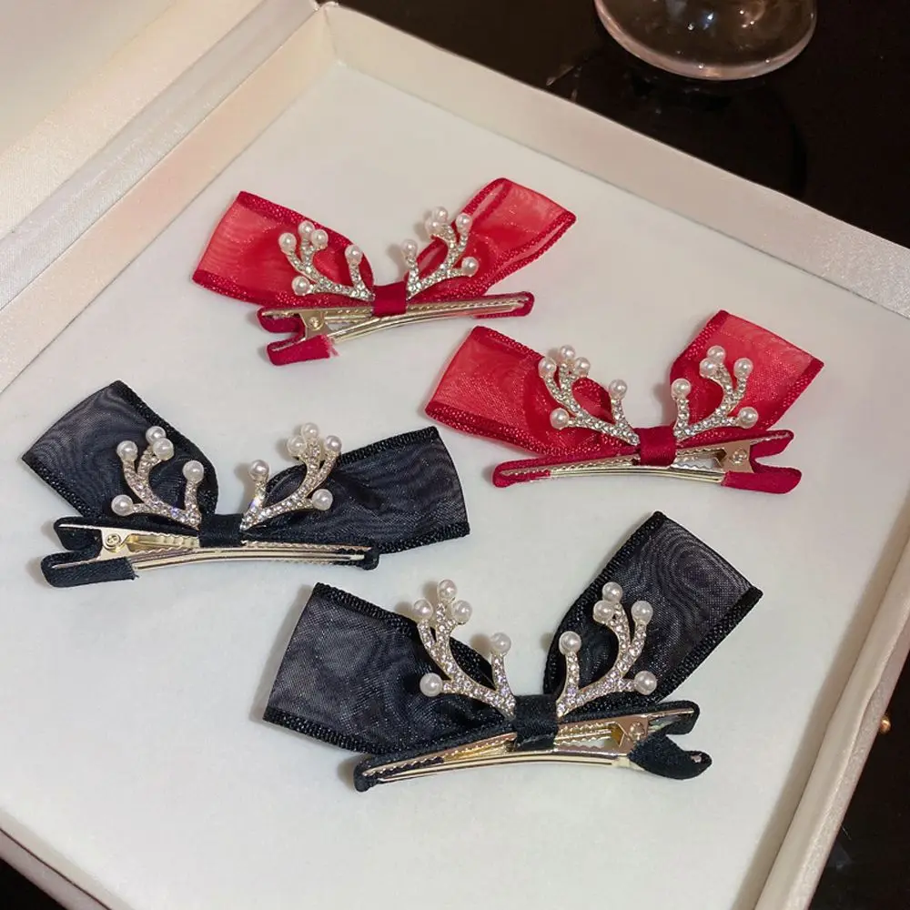 

Sweet Vintage Antler Ponytail Clip Pearl Christmas Korean Hairpins Duckbill Clips Barrettes Women Hair Clips