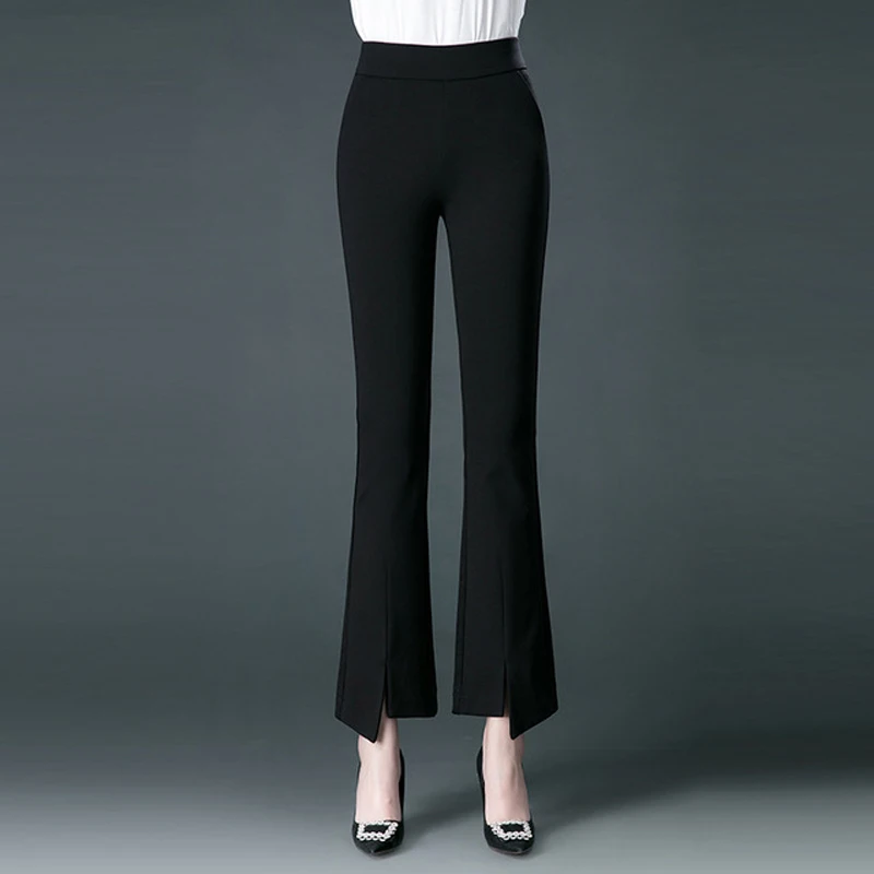 New Spring Autumn Women Elasticity Bell Bottom Pants Woman High Waist Elegant Flare Pants Ladies Full Length Trousers White