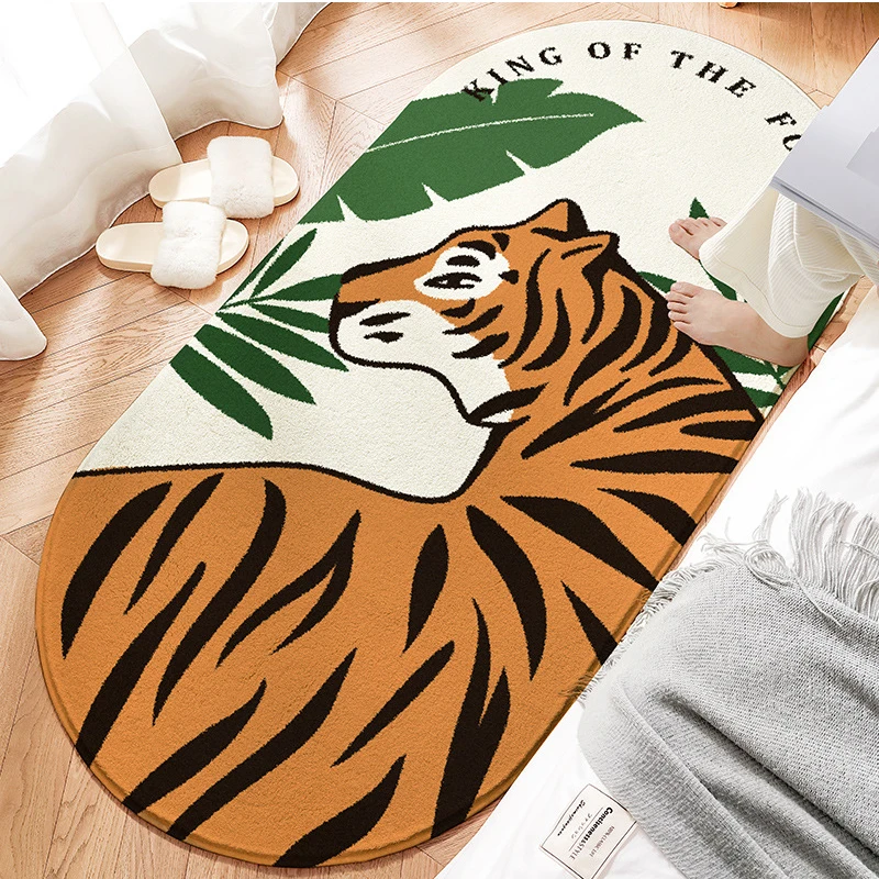 

4 Sizes Cute Tiger Bedroom Living Room Floor Mat Soft Entrance Door Mat Animals Bathroom Bath Mat Rectangle/Oval Doormat Rug