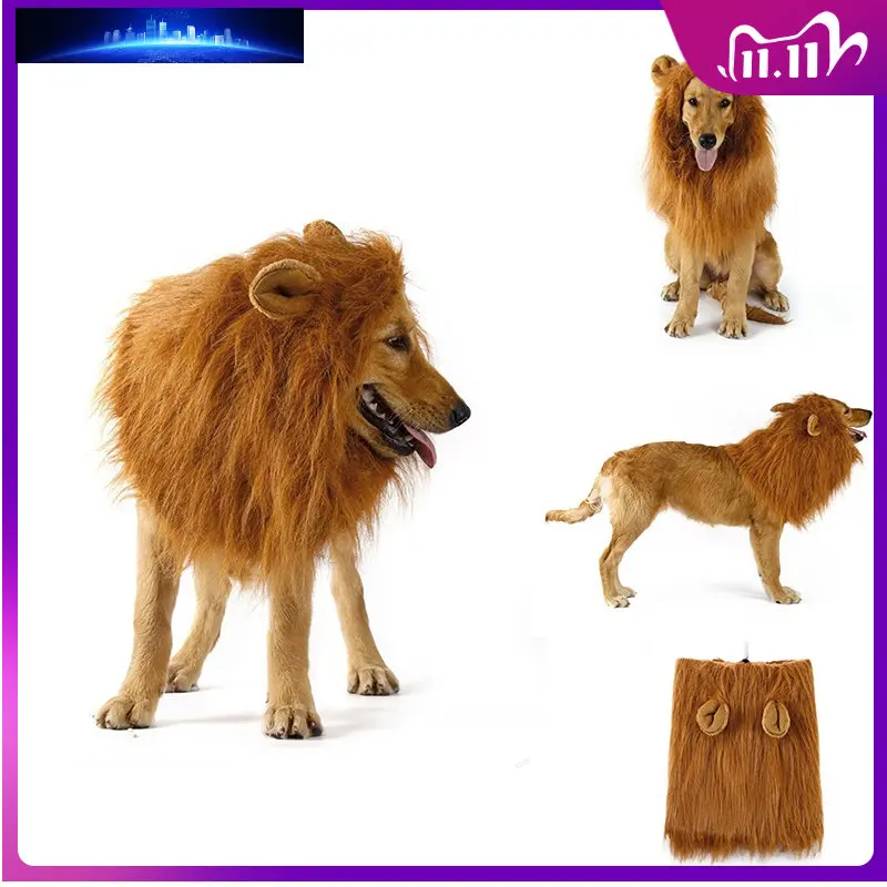 

Cute Pet Dog Cat Cosplay Clothes Transfiguration Costume Lion Mane Warm Wig Large Dog Party Decoration With Ear Pet Accessories