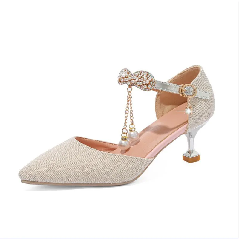 

Girls Sequin High Heels Lace Bow Kids Shoes Girls Cute Pearl Princess Dance Casual Shoe 2022 Children's Party Wedding Shoes