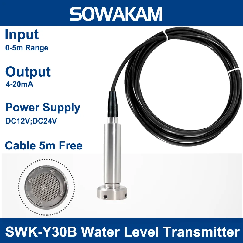 SOWAKAM Water Level Sensors Transmitter 4-20mA 0-5V 0-10V RS485 Output SWK-Y30B Anti-clogging Level Meter