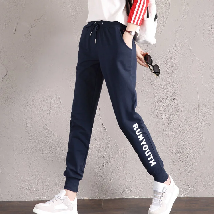 

95% cotton + 5% spandex sweatpants women joggers trousers women pantalon femme streetwear elastic waist casual pants