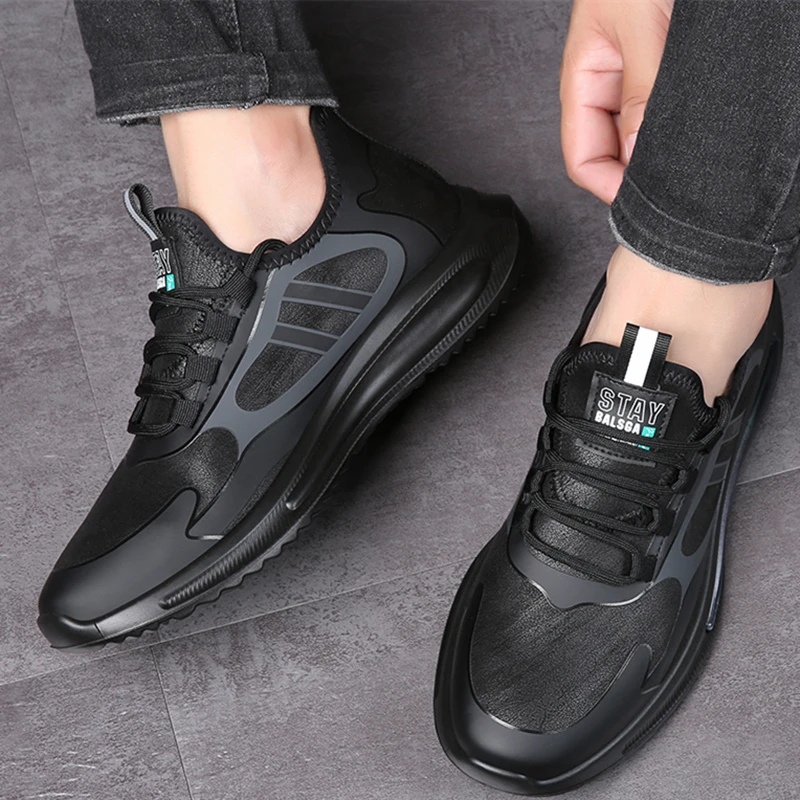 Men Leather Sneakers Trend Running Shoe Italian Breathable Male Non-Slip Footwears Vulcanized Outdoor Sport Hiking Walking Shoes