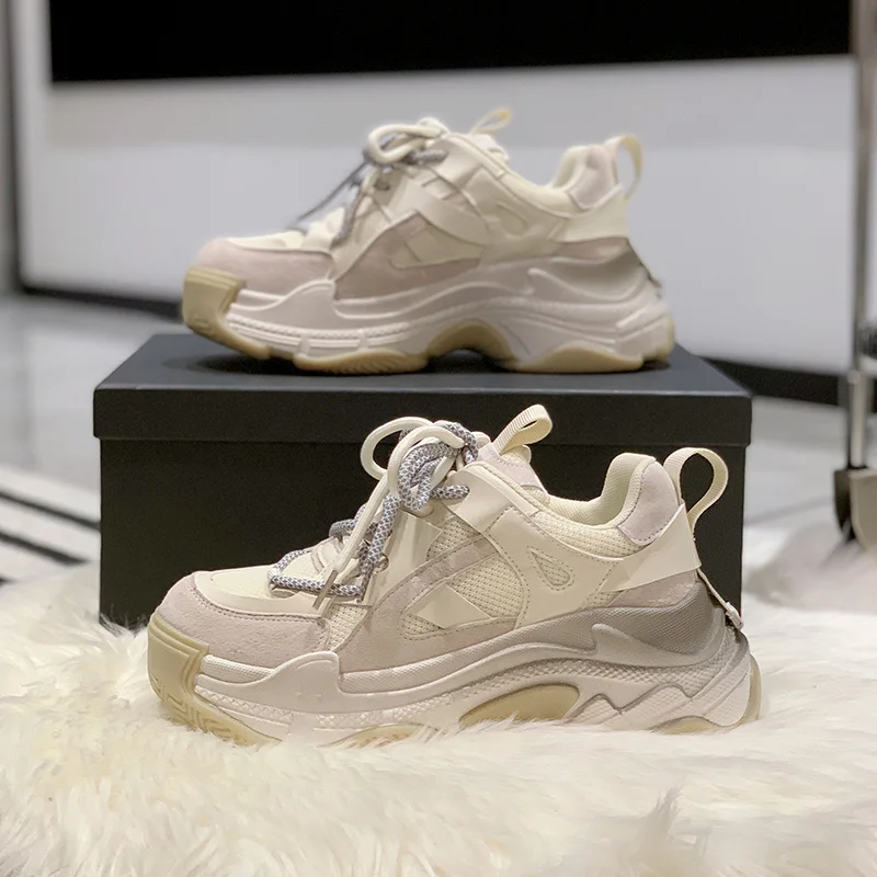 

Женские кроссовки на толстой подошве, брендовые Дизайнерские кроссовки на массивной подошве, уродливые грязные кроссовки, модная Светоотражающая спортивная обувь для девочек, осень 2023