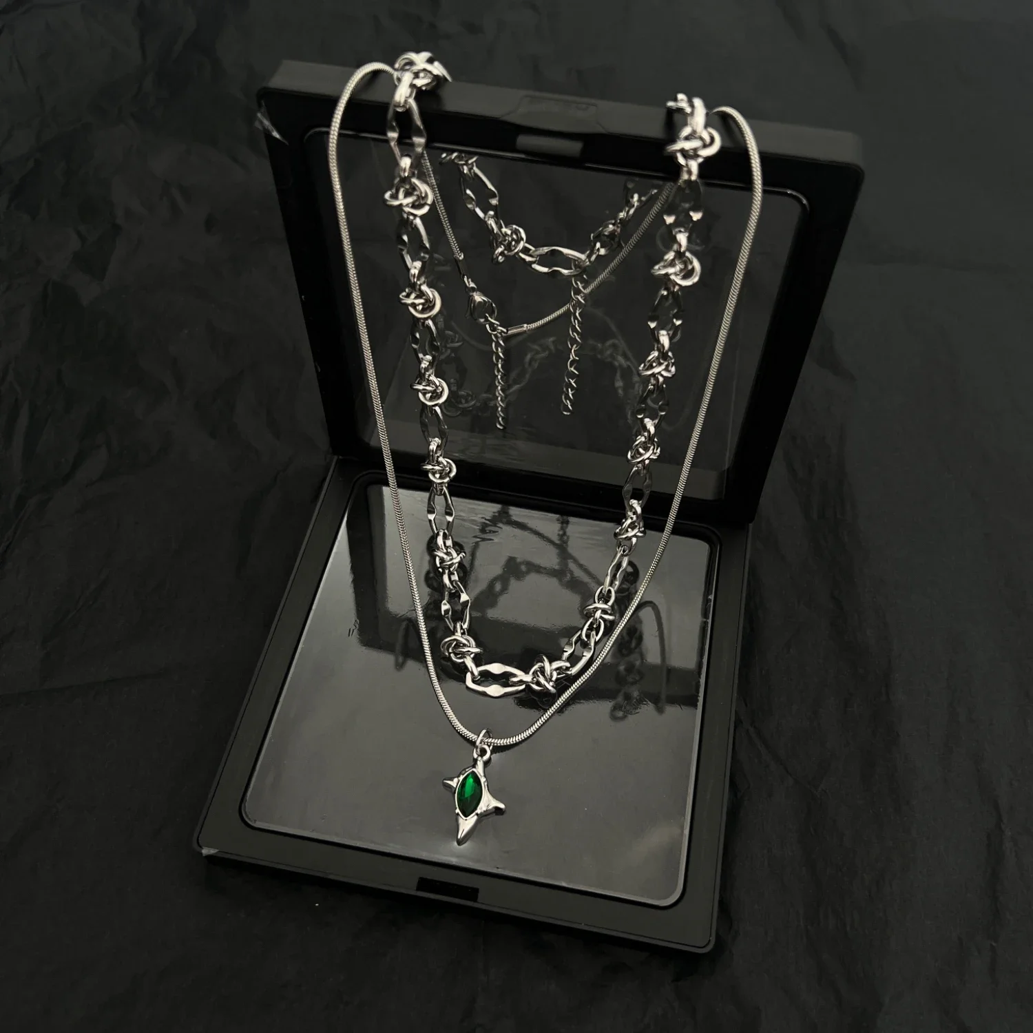 Двухслойное зеленое метеоритное шипы ожерелье из титановой стали мужское модное