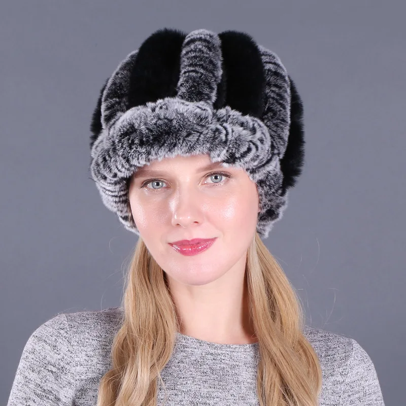 

Natural Rabbit Fur Handmade Newest Women Fashion Real Knitted Rex Rabbit Fur Hats Lady Winter Warm Charm Beanies Caps Female