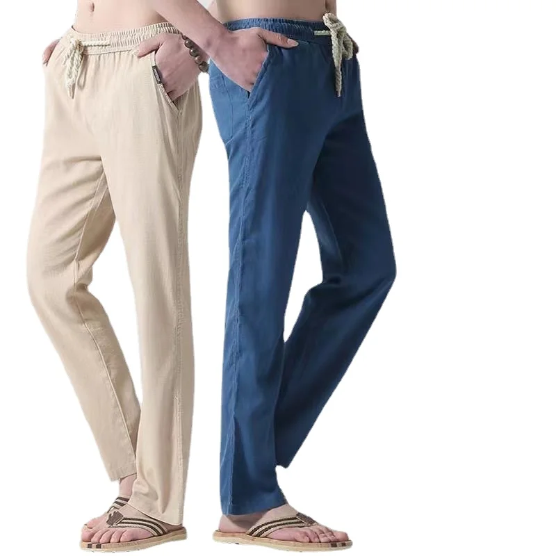 Summer New Pants Men's Casual Sport Cotton Linen Straight Slim Trousers Men's Loose Streetwear Cargo Trousers Track Pants Man