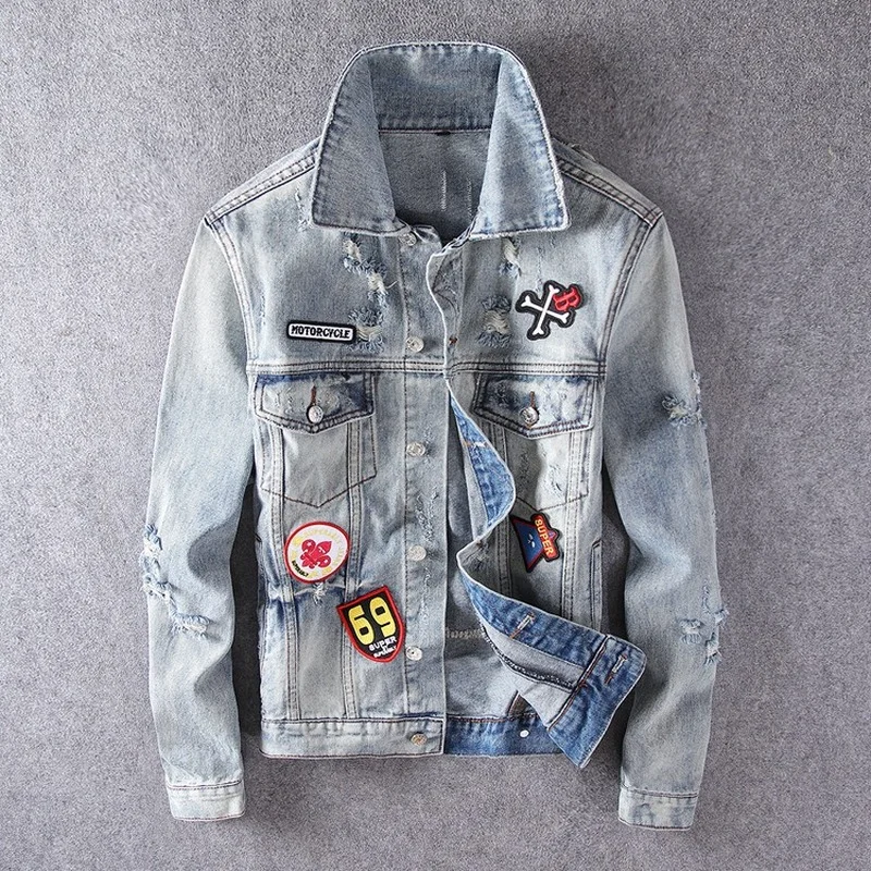 Мужская куртка в стиле Харадзюку Повседневная джинсовая цвета индиго морской